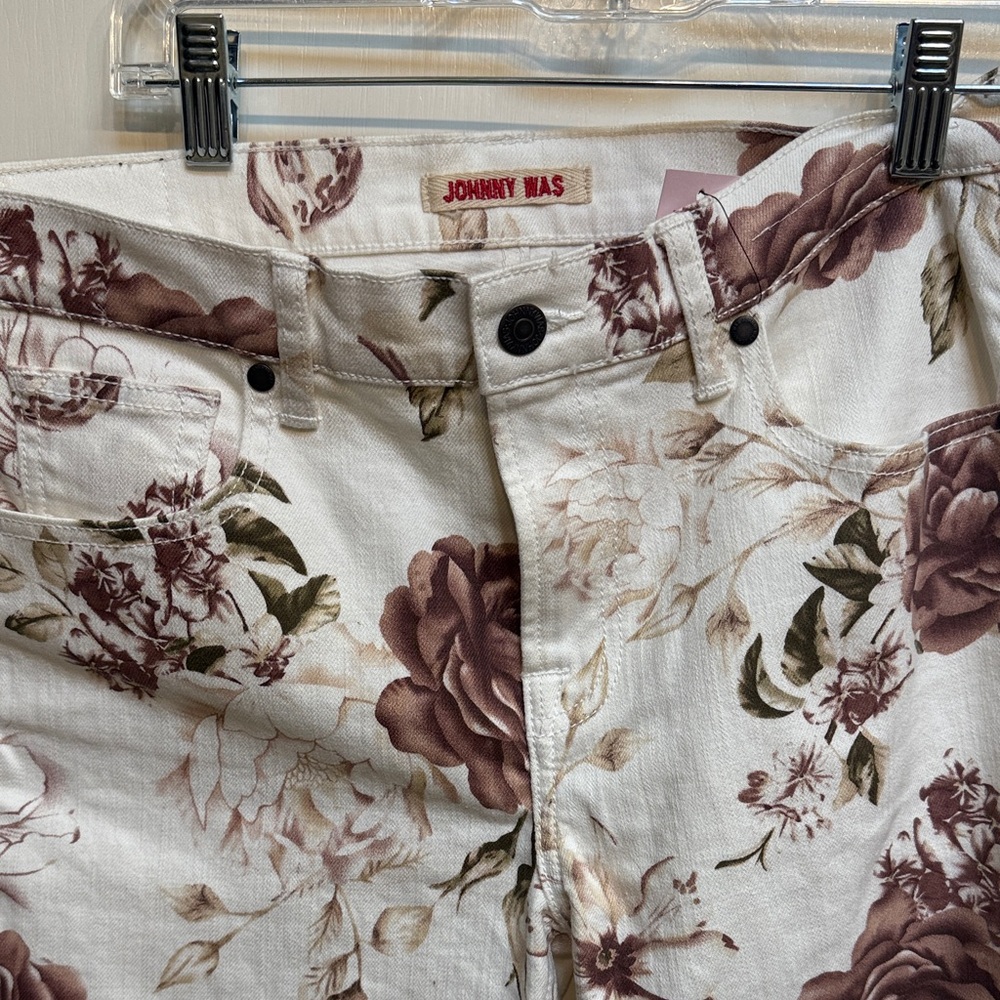 Johnny Was Cream and Brown Floral Pants